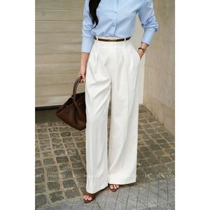 Pantalon tailleur femme Q766 taille haute élastique, coupe ample et large, idéal été, décontracté, pour le bureau ou les trajets quotidiens - Product Image 2