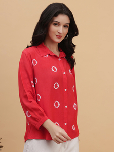 เสื้อเชิ้ตแขนยาวผ้าเรยอนเครปย้อมสีมัสตาร์ดสำหรับผู้หญิง คอปกแบบสเปรด สไตล์ลำลอง - Product Image 1