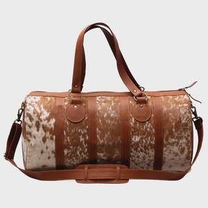 Bolsa de Viaje de Cuero Genuino Suave con Pelo de Vaca, Estilo Equipaje, con Cierre de Cremallera, Portátil LHDB-0064 - Product Image 1