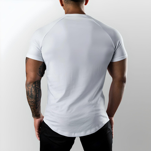 T-shirt à manches courtes pour homme, coupe slim, couleur unie, coton respirant, tissu jersey décontracté, blanc - Product Image 2
