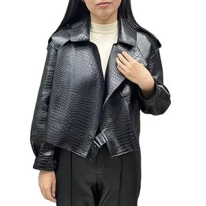 <b>ladies</b> Black Luxury Genuine Leather <b>Jacket</b> with Crew Neck Collar Buckle Belt women style <b>jacket</b> with Eco-Friendly - Product Image 1