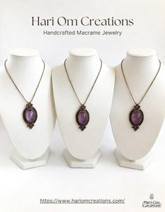 Collier en macramé marron fait main avec pendentif en améthyste violette naturelle, style bohème tribal, cordon réglable, bijoux de mode pour femmes - Product Image 2