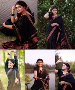Sari de Seda Negra con Borde Rojo, Traje Tradicional Indio para Bodas, para Mujer, Largo hasta el Suelo, Corte Regular, para Todas las Temporadas - Product Image 4