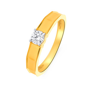 Anillo Solitario Clásico con Acabado en Oro Amarillo de Lujo con Circonita Cúbica Redonda Brillante con Aspecto de Diamante, Elegante y a la Moda - Product Image 1