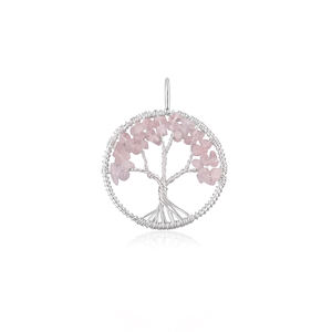 Colgante de árbol de la vida con piedra de cuarzo rosa, joyería hecha a mano, plata de ley 925, estilo clásico vintage, joyería de moda para bodas indias. - Product Image 1