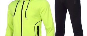 Conjunto Deportivo para Hombre con Capucha Verde Neón, Pantalones Negros, Cierre Completo, Estilo Deportivo, Transpirable, Poliéster, Ropa de Primavera - Product Image 5