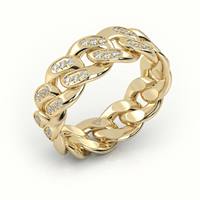 Bague en or jaune avec diamant de laboratoire taille brillant, style cubain, plaqué or, luxe, certifiée IGI, style hip-hop, unisexe, pour usage quotidien