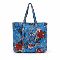 Tas Selempang Wanita Le Souvenirs Vintage Bohemian Musim Dingin Ringan Biru Berlapis Beludru Bolak-Balik dengan Lapisan Kanvas