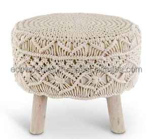 Best Selling Modern Cream Cushion Bamboo Pouf <b>Stool</b> Outdoor & Indoor Multi-Purpose Footstool for Bedroom Living Room - Product Image 3