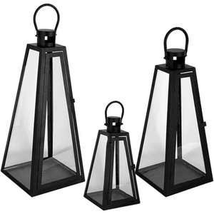 New Decorative <b>Black</b> Iron <b>Lantern</b> With Clear Glass Panels For Home Wedding Holiday Lighting Decoration On Sale - Product Image 2