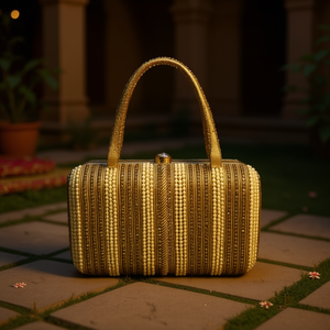 Sac fourre-tout artisanal de luxe indien en cuir véritable, fait main, classique, avec poignée carrée perlée, durable, promotionnel - Product Image 3