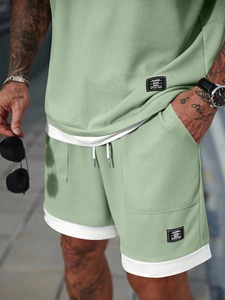 Conjunto de Camiseta de Verano Personalizada, Estilo Casual Urbano, de Dos Piezas, Tejida, 100% Algodón, de Secado Rápido, con Estampado por Transferencia de Calor, Diseño Sólido, para Hombre - Product Image 6
