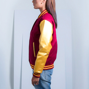 Chaqueta Varsity de Piel de Oveja para Mujer, Teñida, de Algodón, Impermeable, Transpirable, Cálida para Invierno, Informal, a la Moda, Estilo Hip Hop, Color Sólido, Venta al Por Mayor - Product Image 4