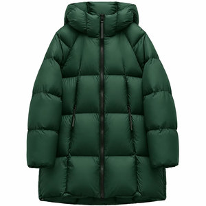 Abrigo largo con capucha para mujer, chaqueta acolchada verde con cremallera, ropa de abrigo gruesa para invierno, ropa informal de calle, chaqueta acolchada. - Product Image 1