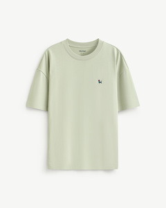 T-shirt décontracté uni à manches courtes pour homme, écologique, respirant, coupe oversize, infroissable, 100 % coton, avec logo frontal, Routine - Product Image 1