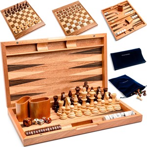 Jeu d'échecs et de dames en bois de pin avec tiroir de rangement - Vente en gros, jeu de société éducatif, design moderne du milieu du siècle - Product Image 3