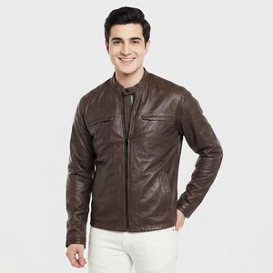 Veste en cuir véritable pour homme, col rabattable, hiver, extérieur, noir uni, haute qualité, mode, chaude et chauffante - Product Image 1