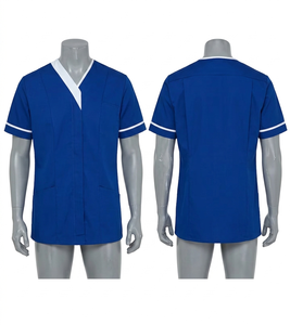 ชุดยูนิฟอร์มเชฟหญิง ผ้าโพลีคอตตอนพรีเมียม ระบายอากาศได้ดี สีฟ้า แต่งขอบตัดกัน ทรงเสื้อคลุม ปักโลโก้ตามสั่ง - Product Image 2