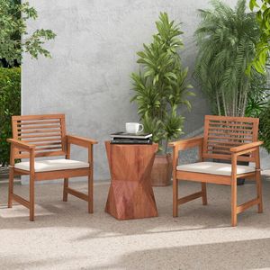 Set di 2 sedie da pranzo da patio in legno massello con cuscini e seduta a doghe - Product Image 1