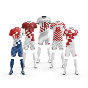 Conjunto de Uniforme de Fútbol de Croacia, Cuello en V, Manga Corta, a Cuadros, Rojo, Blanco y Azul, Sublimado, Poliéster Transpirable, Ropa Deportiva para Hombre Adulto - Product Image 4