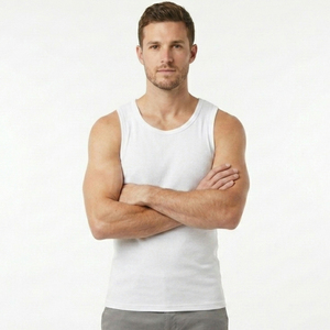 Men's White Cotton Tank Top O-Neck Sleeveless Casual Solid Color Knitted Breathable Summer Vest - Product Image 5