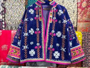 Handcrafted Boho Embroidered Velvet Suzani Quilted Jacket for <b>Women</b> Cotton Breathable Outerwear - Product Image 2