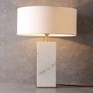 Modern Marble Accent Lamp Featuring Solid <b>White</b> Stone Construction Elegant Geometric Profile Refined Metal Details Warm Decor - Product Image 5