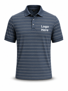 Chemise à manches courtes rayée pour homme, chemises de golf, tricot en mélange polyester/coton, décontractée, respirante, impression numérique, logo personnalisé - Product Image 2