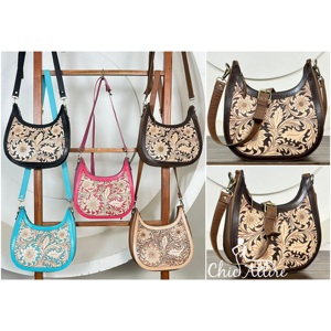 Bolso de Mano de Cuero Vacuno Genuino Hecho a Mano, Diseño Floral, Estilo Lujoso para Mujer, Precio al por Mayor - Product Image 1