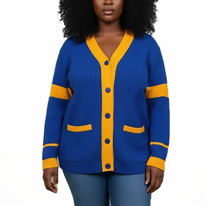 Nouveau cardigan en coton torsadé pour femmes avec logo personnalisé SGRho, longueur mi-longue, boutonné, pour université et sororité, vente en gros OEM ODM - Product Image 1