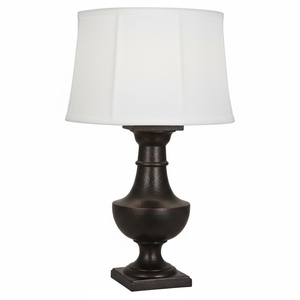 Lampe de table artisanale en bronze huilé vieilli, métal martelé, avec abat-jour en lin naturel, pour la décoration du salon et de la chambre à coucher, en solde - Product Image 4