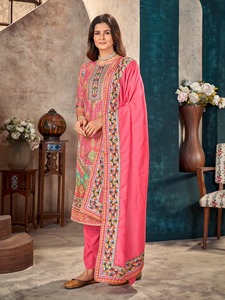 Conjunto de Salwar Kameez de Muselina de 3 Piezas Listo para Usar, Anarkali Kurta Pant, Vestido Largo Tradicional Diwali con Estampados Florales Vibrantes de Poliéster - Product Image 5