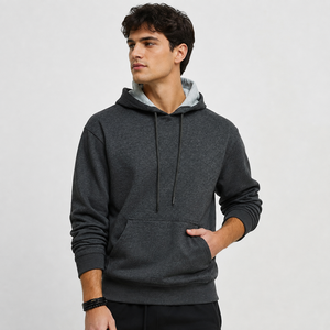 Sweat-shirt à capuche gris foncé pour homme, coupe classique, couleur unie, en molleton de coton, décontracté, pour l'automne, fabriqué en Inde - Product Image 1