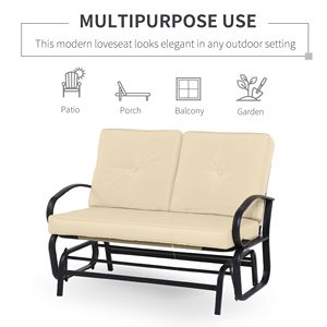 Outdoor Patio Glider Bench with Padded Cushions and Armrests 2-Person Courtyard <b>Swing</b> Rocking Chair with Sturdy Beige <b>Frame</b> - Product Image 4