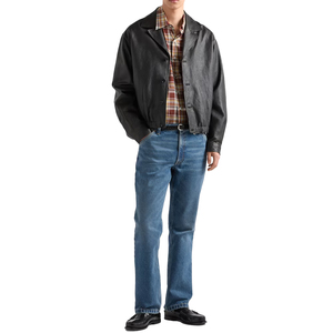 Custom Men's genuine Nappa Lambskin Leather Jacket Luxury <b>Stand</b> Collar Button Front Genuine Leather Jacket private label OEM ODM - Product Image 1