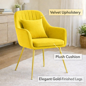 Modern Velvet Accent <b>Chair</b> with Pillow and Metal Legs for Living Room Bedroom Dining Room Office Outdoor & Villa Use - Product Image 5