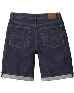 Pantalones cortos de mezclilla azul oscuro personalizados para hombre, con dobladillo vuelto, corte regular, informales, para verano, con cierre de botones, de algodón. - Product Image 3