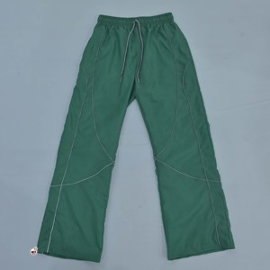 Pantalones Largos Verdes con Corte Acampanado, Cintura con Cordón, Transpirables, Tejidos, Casuales, Otoñales, Unisex, Color Sólido, con Cordones, Ecológicos - Product Image 1