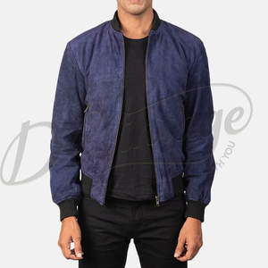 Blouson Bomber Homme en Cuir Souple Véritable Bleu, Coupe Slim, Col Côtelé Classique, Toucher Doux, Idéal pour Tenue Décontractée ou Soirée - Product Image 6