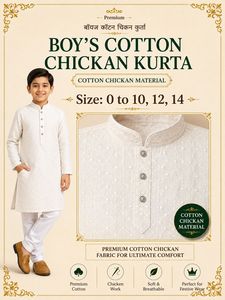 <b>Boys</b> Cotton Chikan <b>Kurta</b> Pajama Set Hand Embroidered Wrinkle-Free Ethnic Festive Wear Kids Indian Clothing 0-14 Years All - Product Image 3