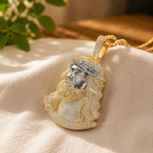 Cadena de Oro Amarillo con Dijes, Regalo de Aniversario para Él, Diamantes Redondos Brillantes, Colgantes Cristianos Estilo Hip Hop - Product Image 3