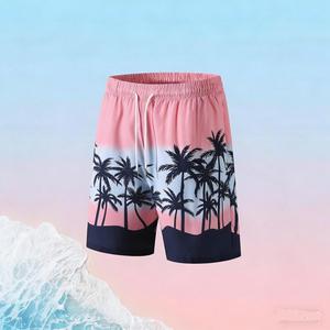 Shorts de Playa para Hombre con Estampado de Palmeras, Spandex/Poliéster, Ecológicos, de Secado Rápido, con Cordón Ajustable, Casuales, para Verano - Product Image 1
