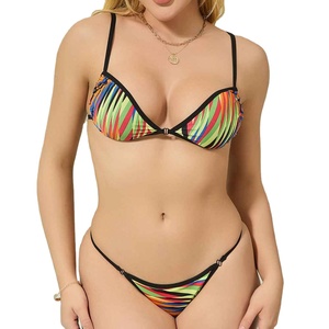 Elegant Floral Print Halter Neck <b>Bikini</b> <b>Set</b> Adjustable Straps Backless Swimwear Women Summer Vacation Pool Party Beach Outfit - Product Image 1