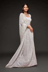 Sari de Lujo con Lentejuelas Pesadas, Diseño Indio para Bodas y Fiestas, Sari de Georgette con Brillo Holográfico y Lentejuelas, con Blusa - Product Image 4