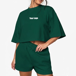 Conjunto de Dos Piezas de Camiseta y Pantalones Cortos para Mujer, Diseño Sólido de Invierno, Ropa Casual Urbana, 100% Algodón, Hecho en Pakistán, con Logotipo Personalizado - Product Image 4