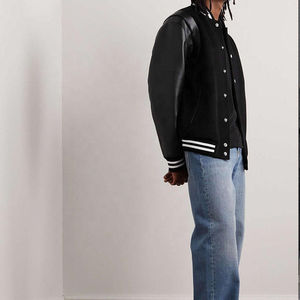 Men's Stand Collar Satin Varsity <b>Jacket</b> with Canvas Fabric Custom Logo Front Quick Dry Breathable Wholesale Price - Product Image 5