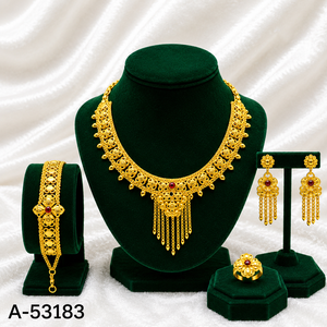 Conjunto de Collar y Aretes de Flores en Aleación de Zinc Chapado en Oro para Mujer con Circonita Cúbica Roja, Joyería de Diseño A-53241 - Product Image 6