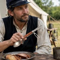 Vom Bürgerkrieg Inspiriertes Edelstahl-Besteckset Messer Gabel Löffel Historisches Reenactment-Design Klassisches Camping-Besteck