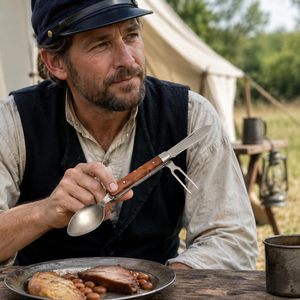 Juego de Cubiertos de Acero Inoxidable Inspirado en la Era de la Guerra Civil, Cuchillo, Tenedor y Cuchara, Diseño Histórico para Reenactaciones, Camping Clásico - Product Image 2