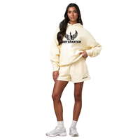 Dames winter geprinte effen hooded shorts co-ord set regular fit casual lounge kleding zachte fleece ademende milieuvriendelijke
